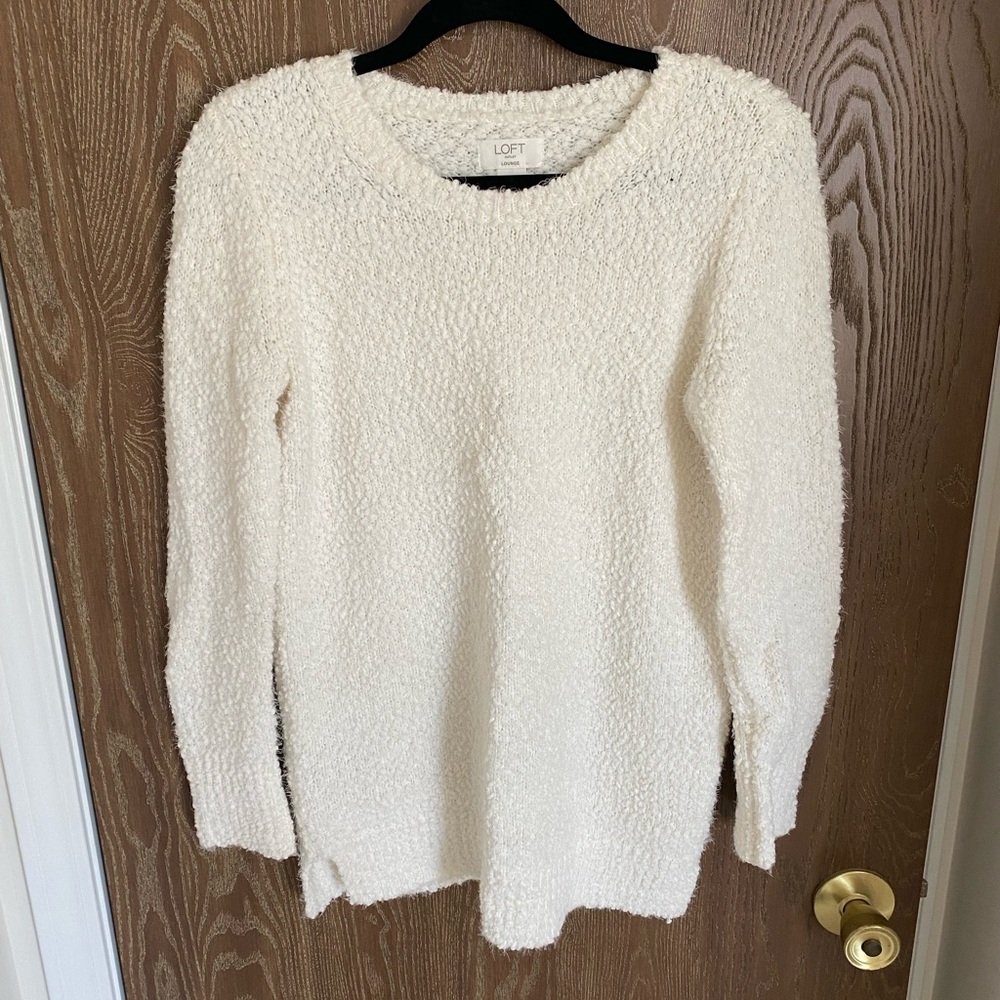 LOFT Eyelash Textured Cozy White Sweater